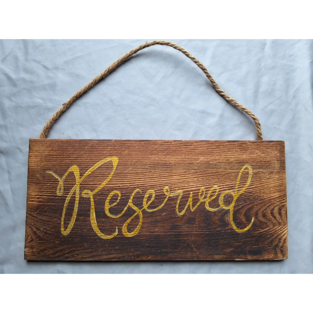 Rustic Wooden Reserved Signs Set of 2 Gold Script Wedding Event Decor Jute Rope